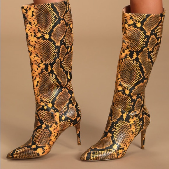 Steve Madden Kinga Yellow Snake Boots - Picture 1 of 3